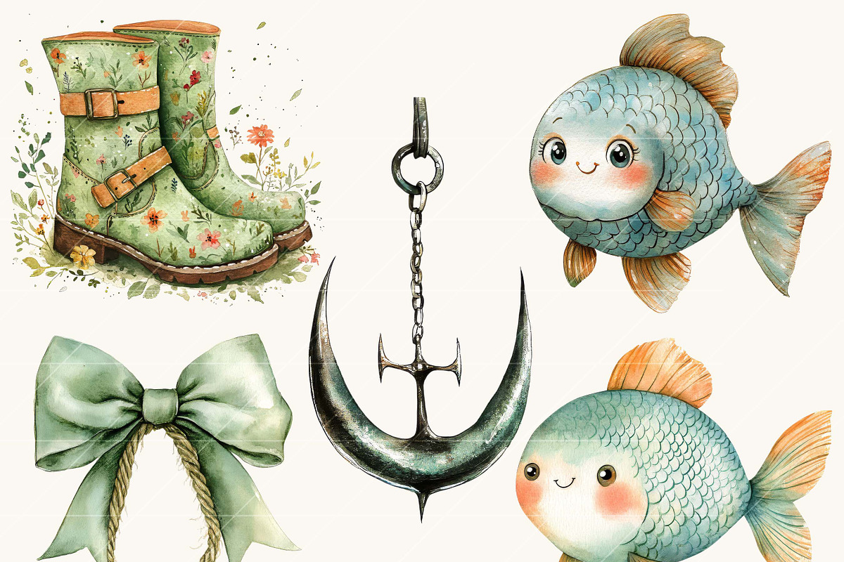 Watercolor Little Fisherman Clipart, a Person Illustration by SparkyDesignsUS (Photo 2 of 8)