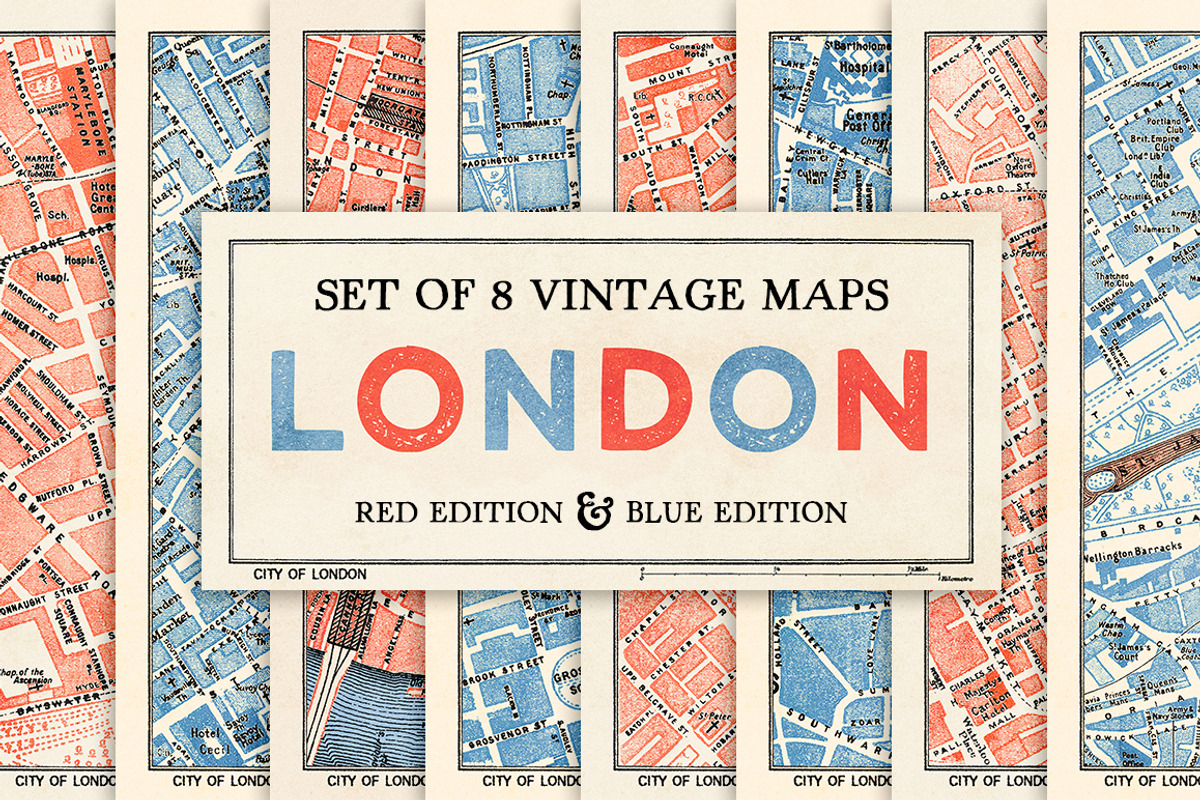 Set of 8 Vintage Maps of London, a Graphic by Fendell Projects (Photo 1 of 4)