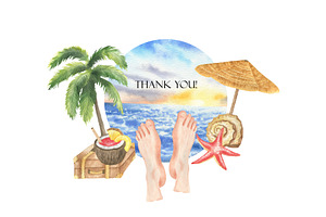 Watercolor Summer Travel Clipart