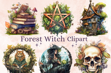 Watercolor Forest Witch Clipart, a Person Illustration by GiraffeCreative