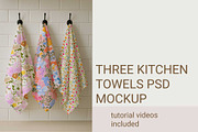 THREE COTTON KITCHEN TOWELS MOCKUP, a Household Mockup by jenartstudio (Thumbnail 1 of 2)