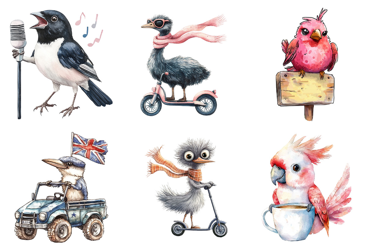Funny Australian Bird Clipart, an Illustration by Watercolor design (Photo 4 of 5)