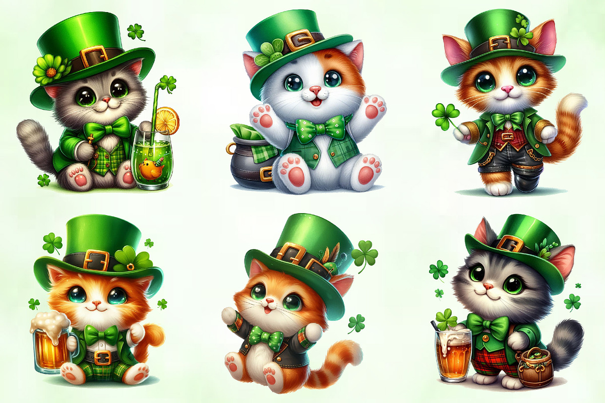 St Patrick’s Day Cats Sublimation, a Seasonal Illustration by Craft Nest (Photo 2 of 6)