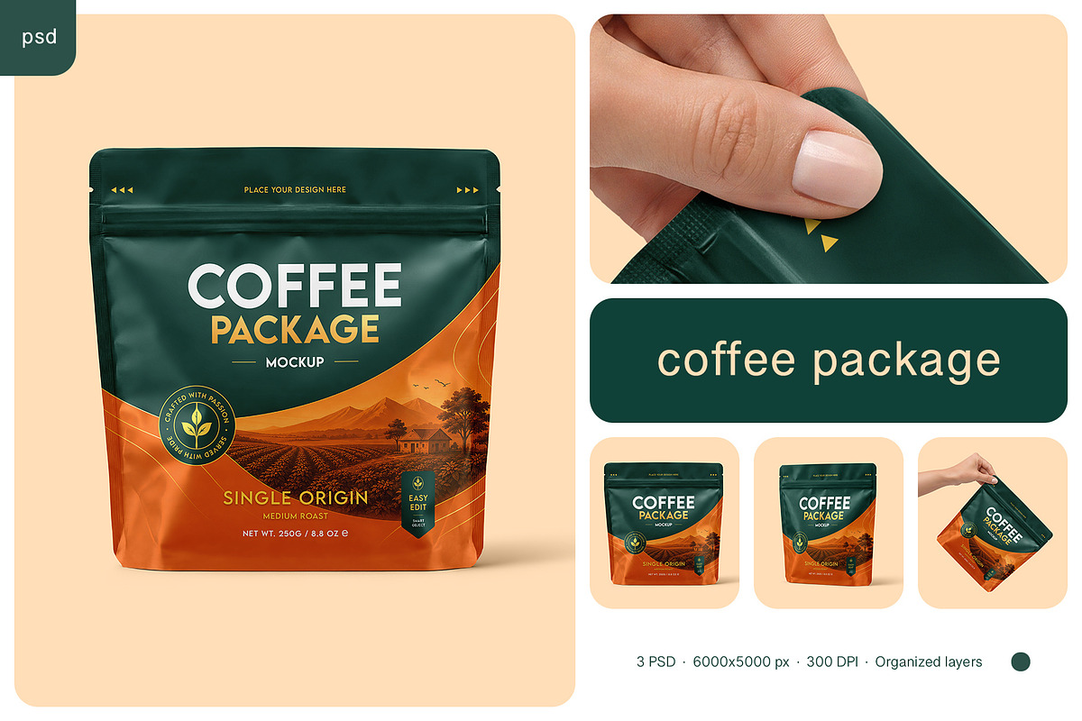 Coffee Package Mockup Set, a Packaging Mockup by Country4k (Photo 1 of 4)