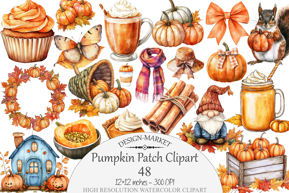 Watercolor Pumpkin Patch Clipart, a Seasonal Illustration by Design Market (Photo 1 of 5)
