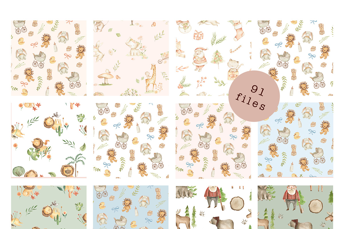 BUNDLE #2 - Watercolor Patterns, an Animal Illustration by Flora+Bear (Photo 8 of 11)