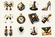 Happy New Year Gold and Black Clipar, an Illustration by DreamCafeArt (Thumbnail 2 of 8)