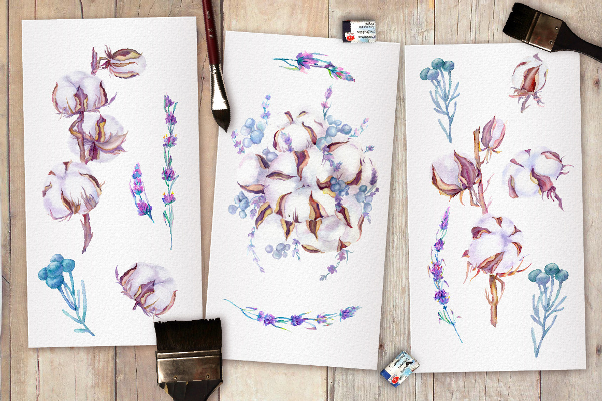 Lavender and cotton watercolor set, a Decorative Illustration by artabramova (Photo 2 of 10)