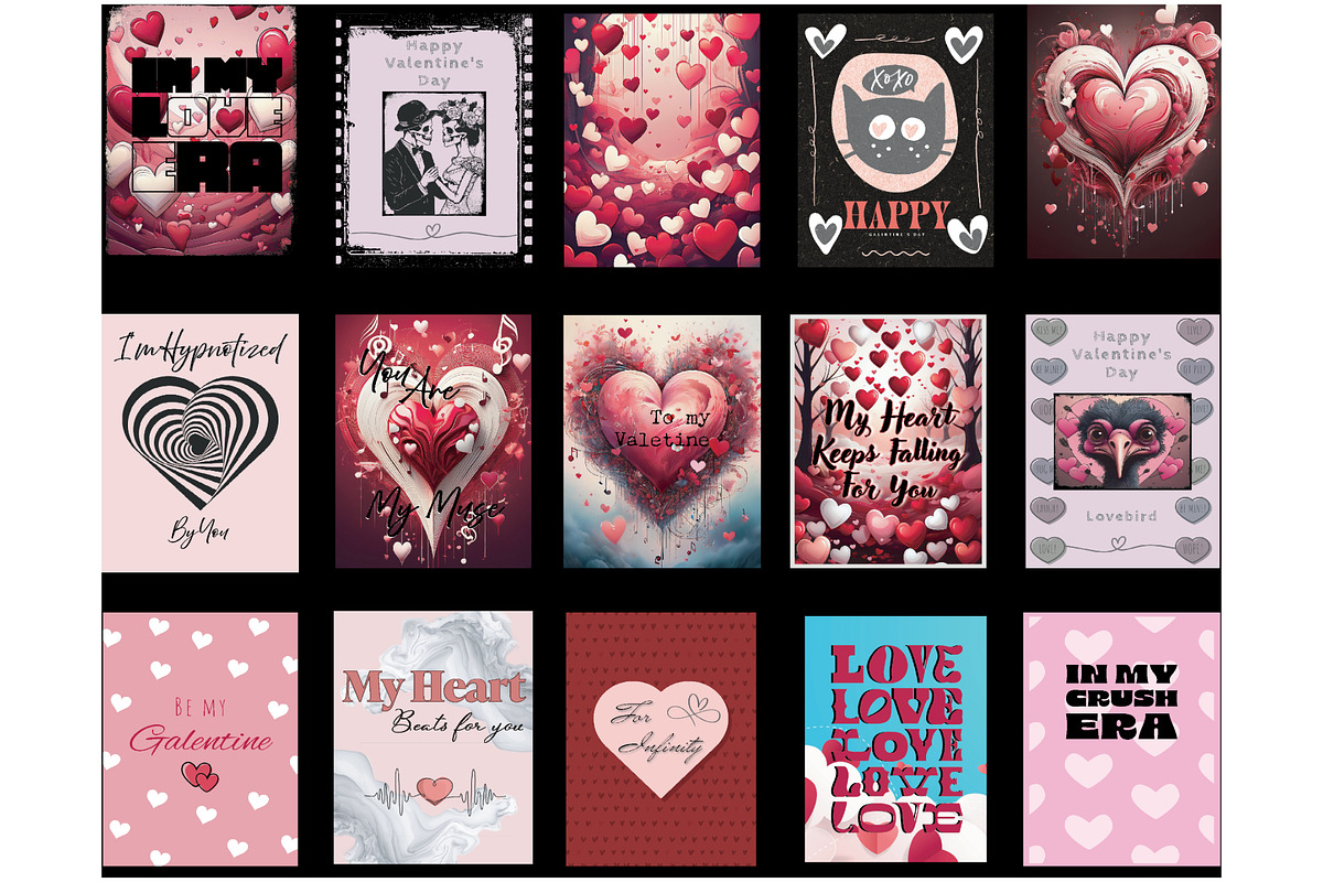 16 Valentine's Day Cards, a Card Template by Kink Ink Designs