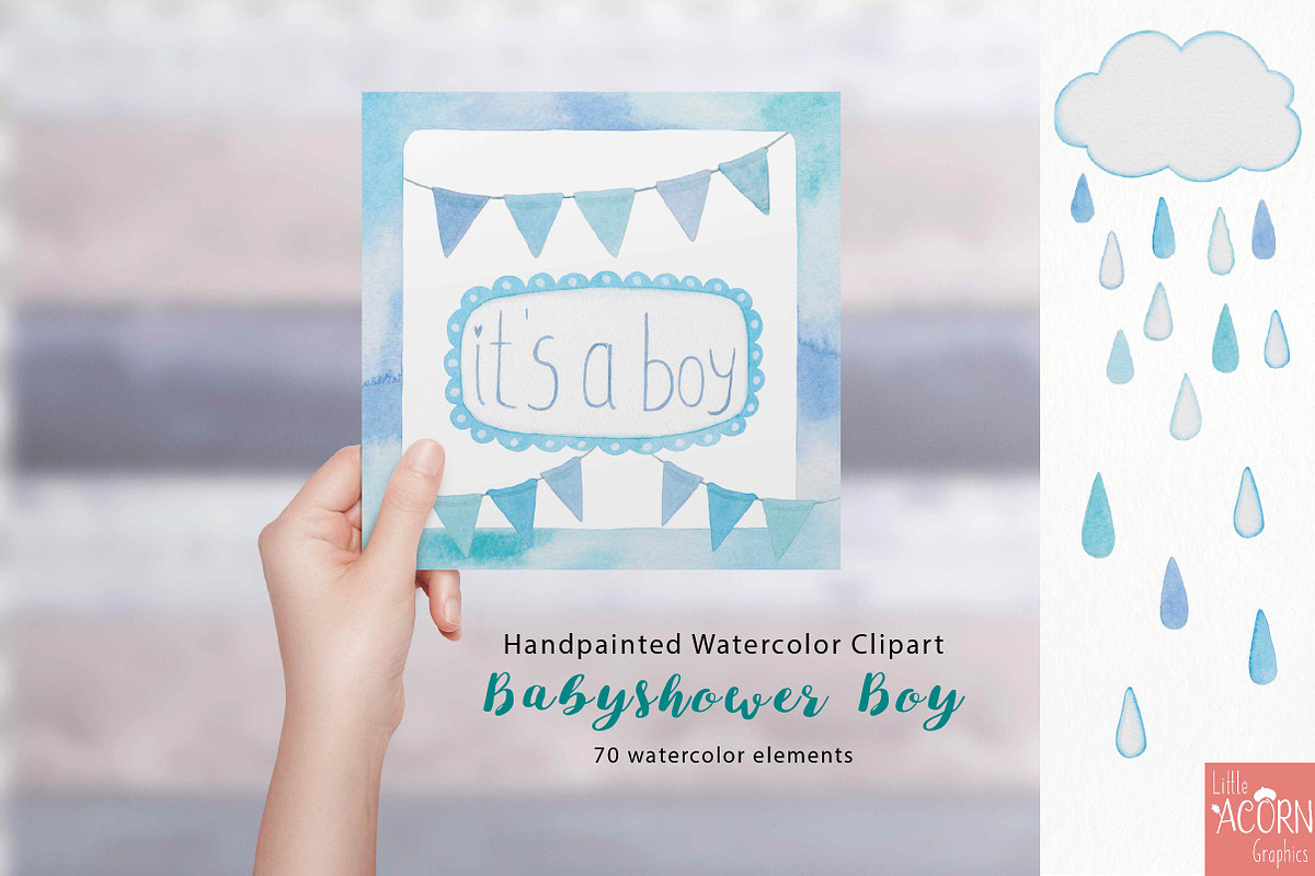 Watercolor Babyshower boy in blue, a Texture Illustration by LittleAcornGraphics (Photo 11 of 11)
