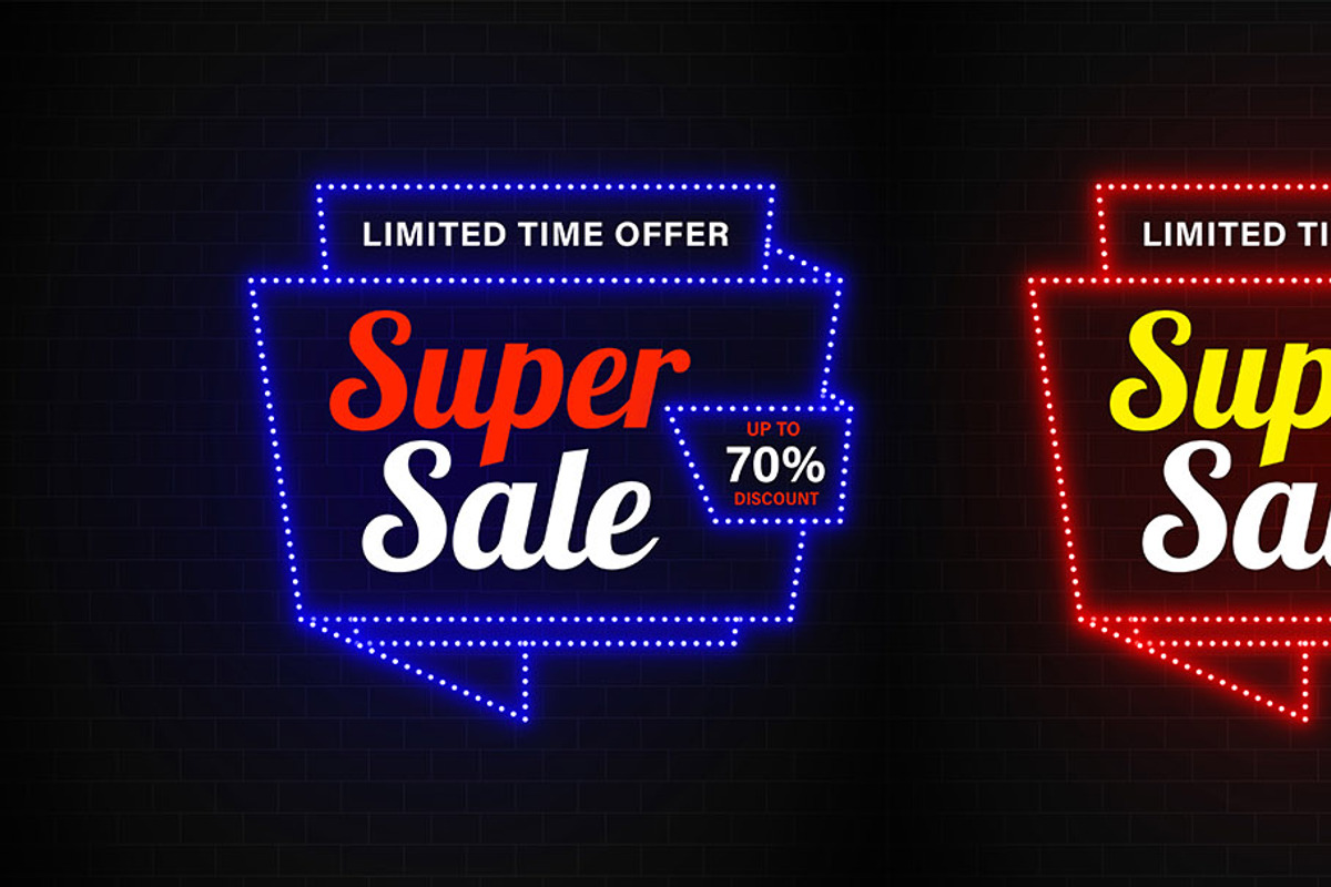 Sale Promotions Vector Neon Bundle, a Decorative Illustration by Photoshop Action (Photo 12 of 15)