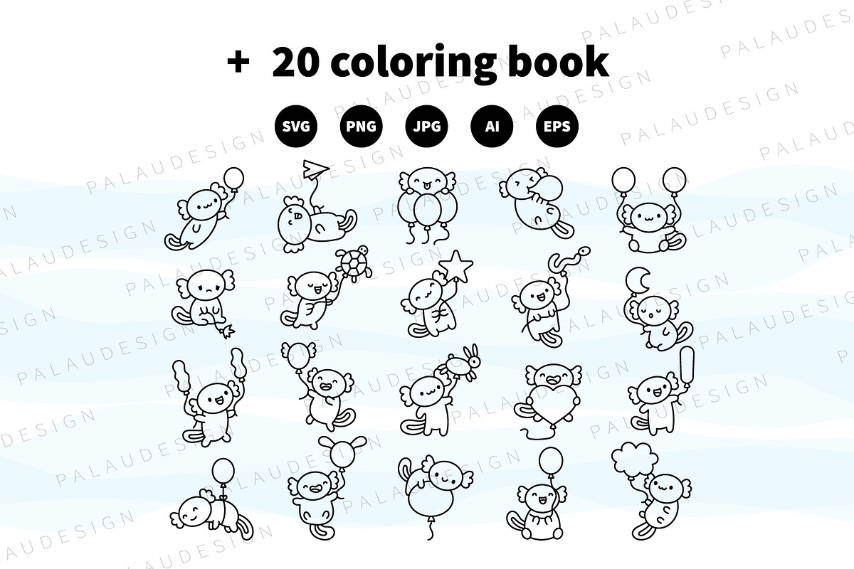 Kawaii Axolotl with Balloons, an Animal Illustration by Palau (Photo 11 of 12)