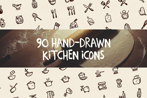 90 Hand-Drawn Kitchen Icons preview 3