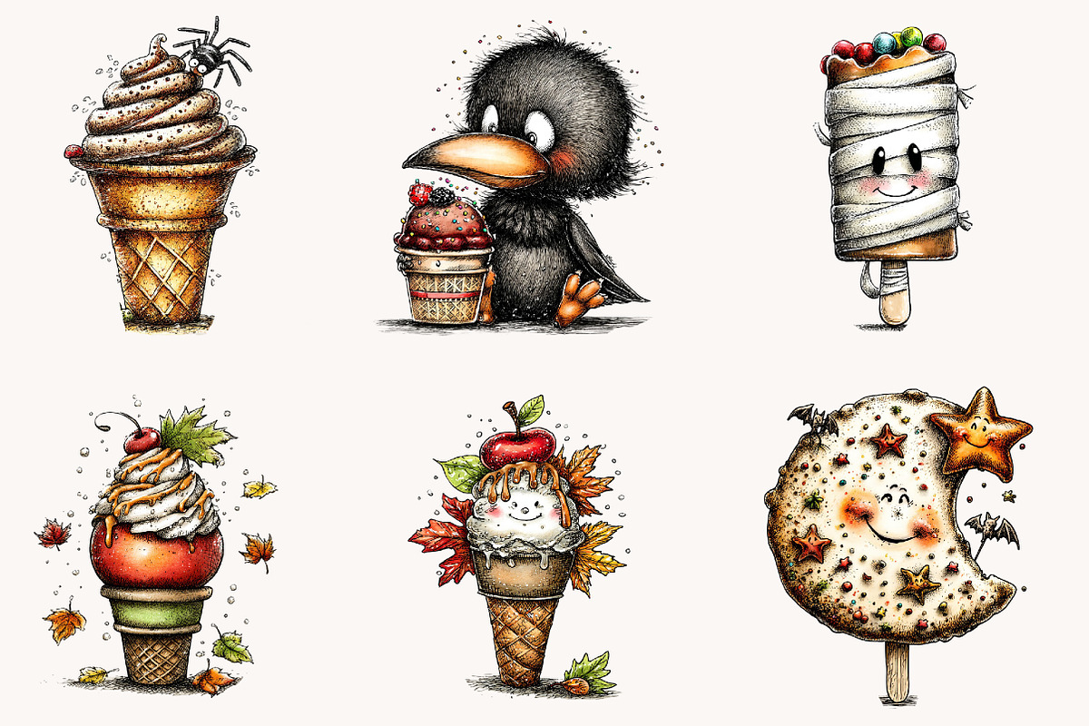 Whimsical Halloween Ice Cream, a Seasonal Illustration by Designworld (Photo 6 of 9)