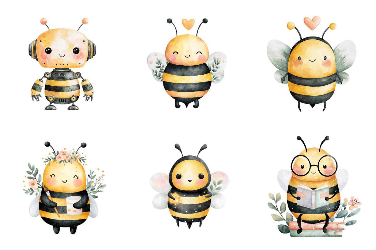 Cute Bee Clipart, an Illustration by Design Market (Photo 3 of 4)