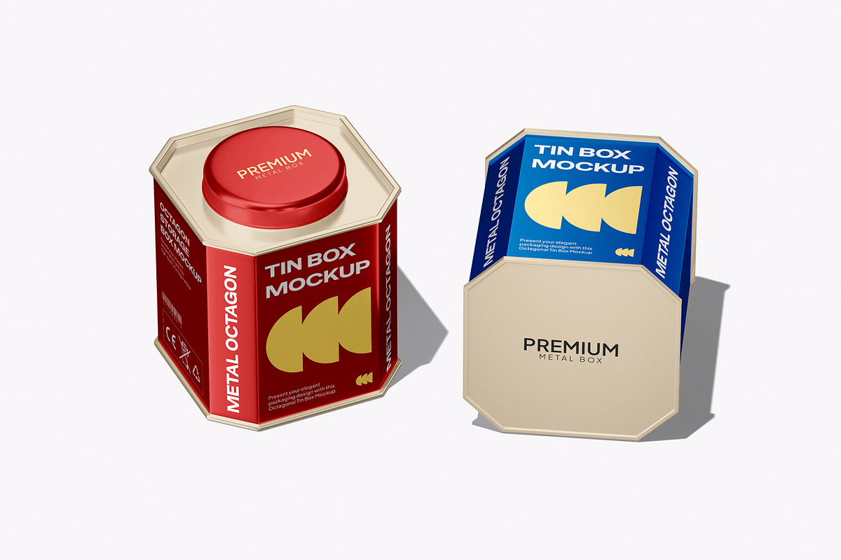 Octagonal Tin Box Mockup, a Packaging Mockup by Permadi Creative