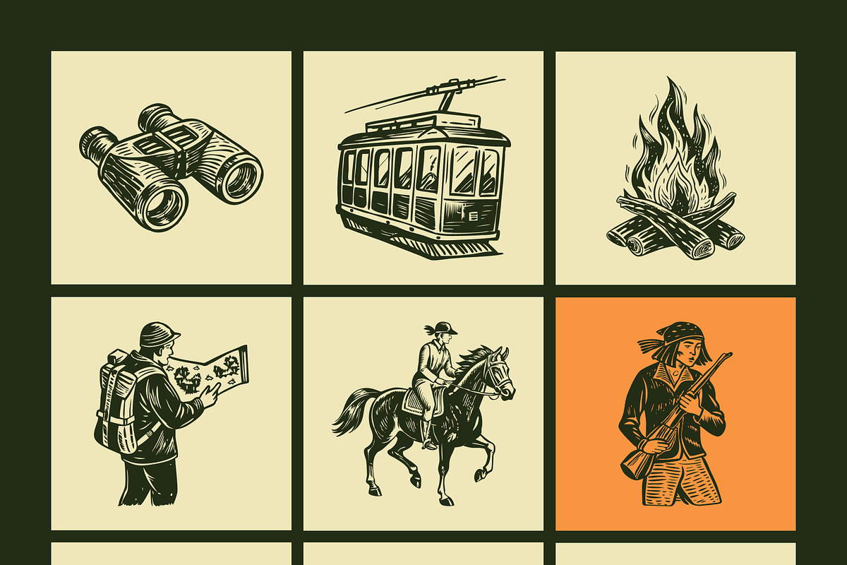 Vintage Camping Illustration Set, a Person Illustration by Creative Stall (Photo 9 of 9)