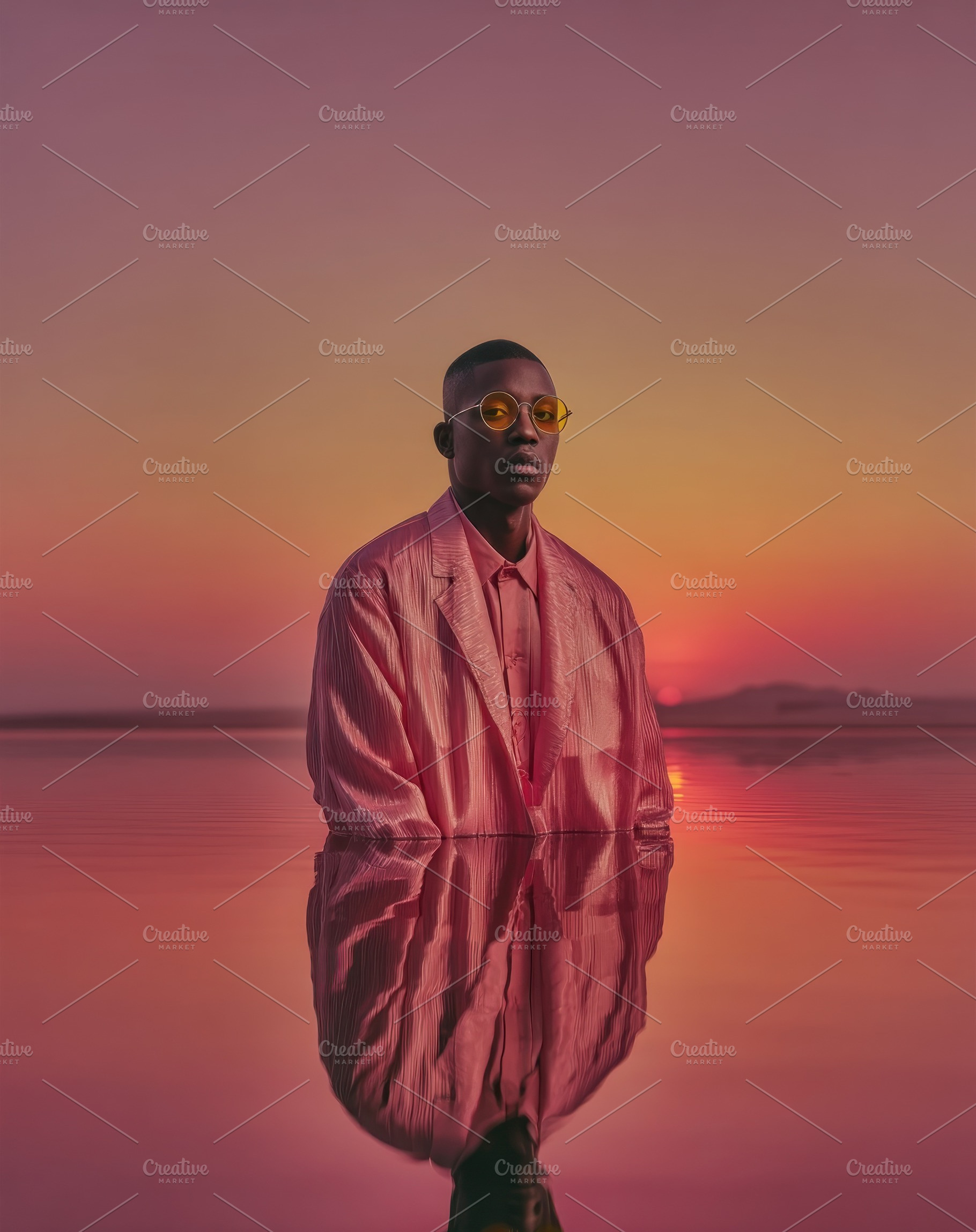 Stylish African Male Model in Pink Suit Standing in Reflective L, a Person Photo by José Manuel Gelpi