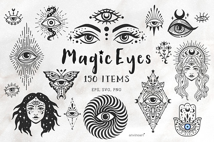 150 Magic Eyes. Mystic Third eyes, an Object Graphic by anvinoart