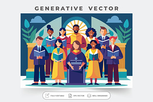 A diverse choir leads the congregati, a Graphic by Iftikhar Alam