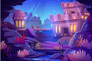 Underwater city with architecture in, an Object Illustration by art PVP - market