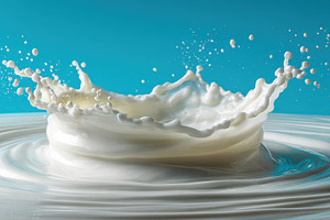 Milk splash crown blue background da, a Photo by Pixeness Studio