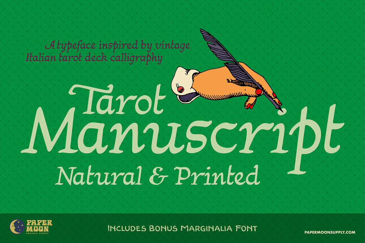 PM Tarot Manuscript Script Font, a Script Font by Paper Moon Graphic Supply (Photo 1 of 10)