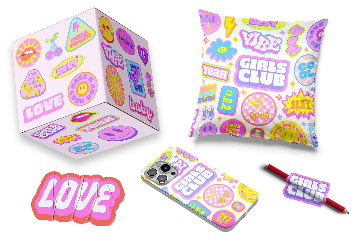 GIRLS CLUB - VECTOR Y2K STICKERS SET, an Object Graphic by craftlove (Photo 10 of 13)