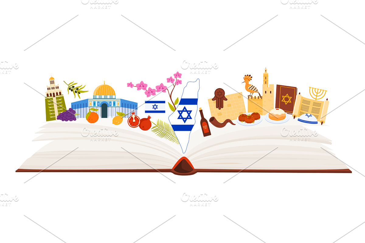 Israel culture elements and Judaism, an Education Illustration by Flashvector