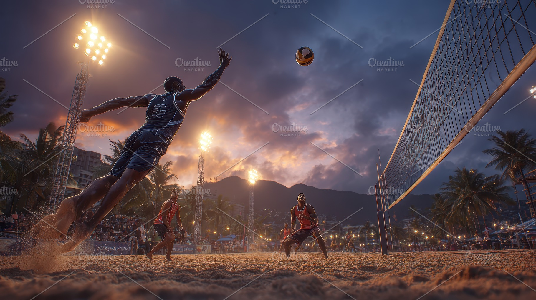 Beach Volleyball Player Spiking Suns, a Photo by Pixeness Studio
