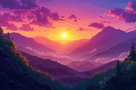 Sunset over mountains with vibrant c, a Photo by Iftikhar Alam