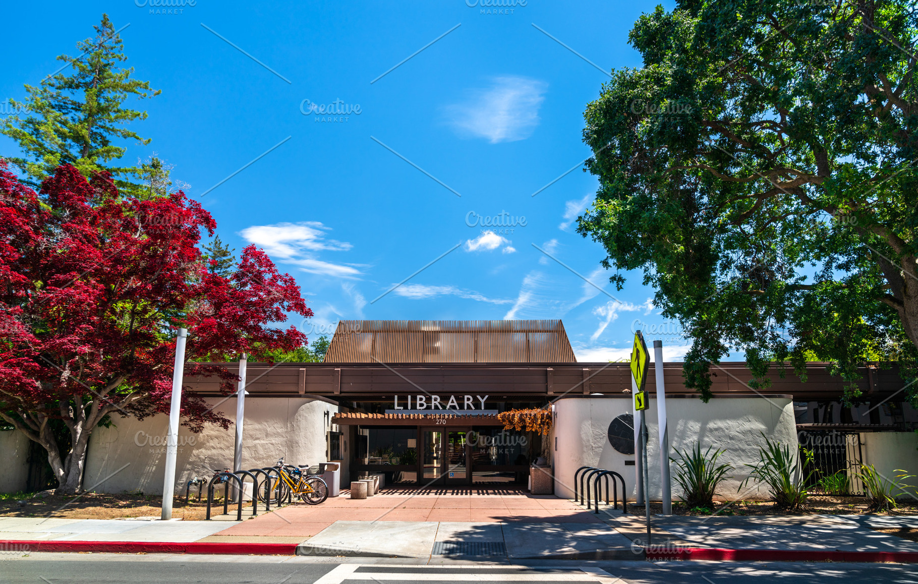 Exterior of the Palo Alto City Library Downtown Branch in California, an Architecture Photo by Leonid Andronov