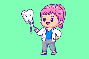 Cute Dentist With Tooth Cartoon, a Person Illustration by Catalyst Labs