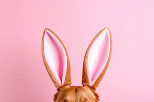 Cute Easter Rabbit with Pink Ears on Pink Background