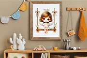 Cute Angel on Swing. Clipart, PNG., an Animal Illustration by KENO Mascots (Thumbnail 7 of 8)