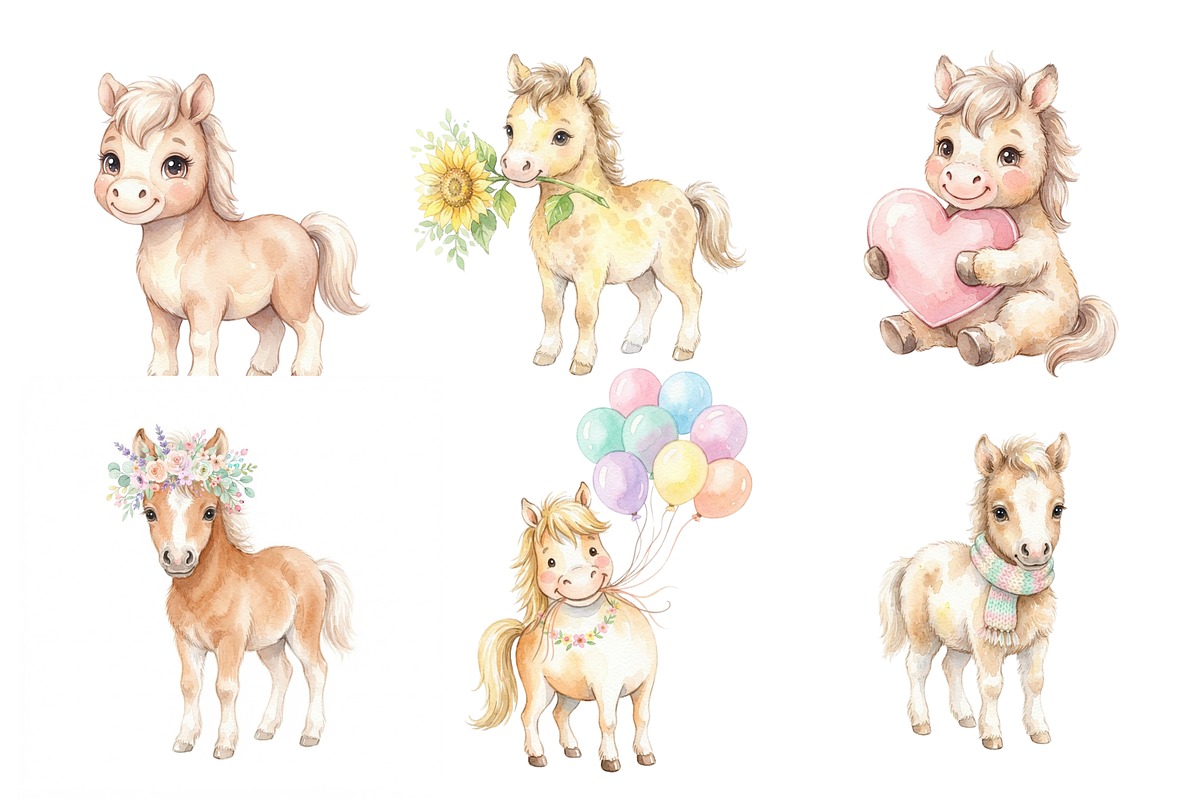watercolor Cute Horses cliparts, an Animal Illustration by BerryPieArt (Photo 2 of 4)