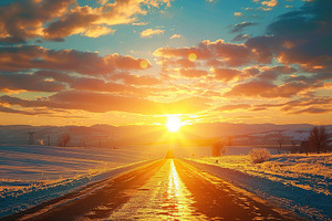 Empty asphalt road at sunrise, a Photo by AlyaAnd