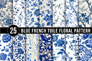 Blue French Toile Floral Pattern, a Pattern Graphic by DreamArtGraphic (Thumbnail 1 of 5)