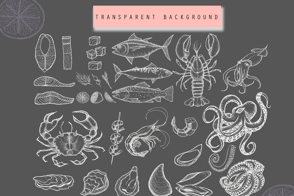 Seafood hand drawn clip art., an Object Graphic by Hand drawn Boutique (Photo 3 of 7)