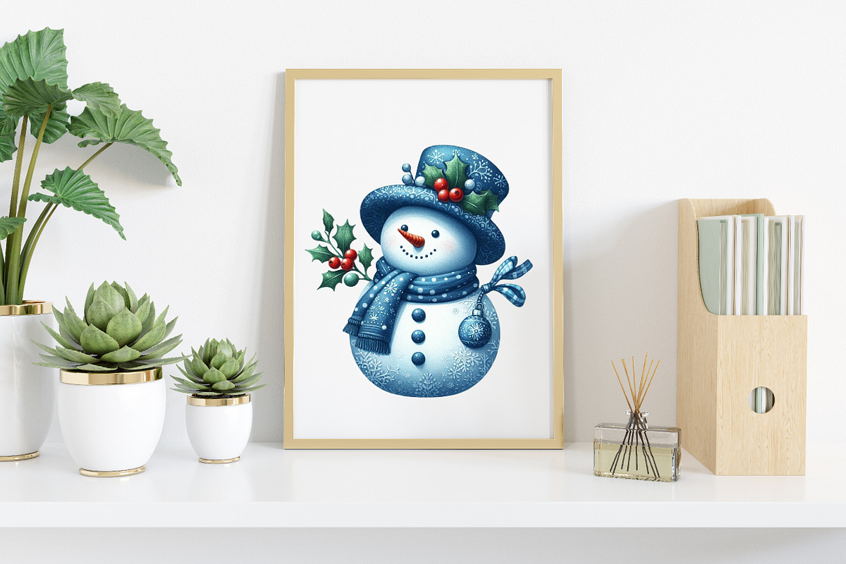 Christmas Blue Toile Snowman Clipart, an Illustration by Canvas Craft (Photo 7 of 8)
