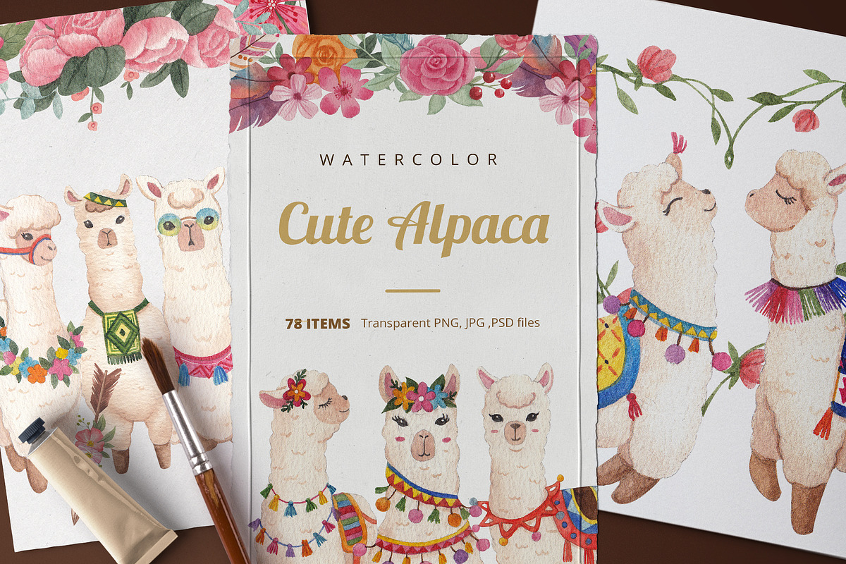 Cute Alpaca watercolor, an Animal Illustration by CreativeValuation (Photo 1 of 17)