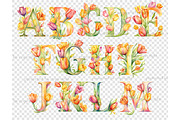 Tulips Alphabet Clipart | Flowers, a Decorative Illustration by GlamArtZhanna (Thumbnail 5 of 6)