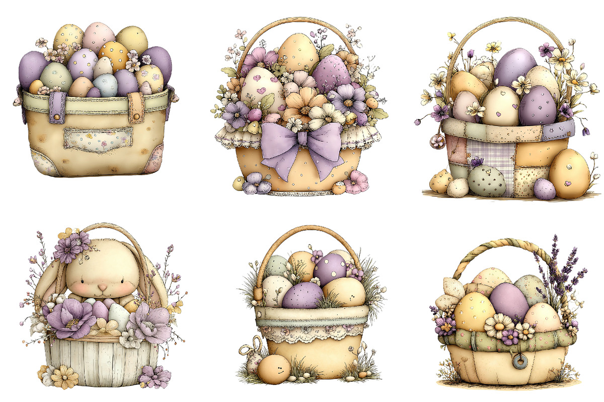 Easter Basket Clipart Set, an Illustration by CreationArt (Photo 4 of 5)