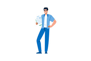 Young man holding curriculum vitae, a Person Illustration by pikepicture