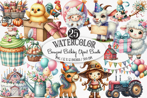 Barnyard Birthday Clipart Bundle, an Illustration by Designking