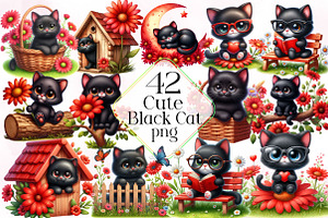 Cute Black Cat Sublimation Clipart