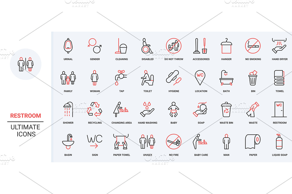 Restroom toilet information icons, an Object Illustration by Lemberg Vector