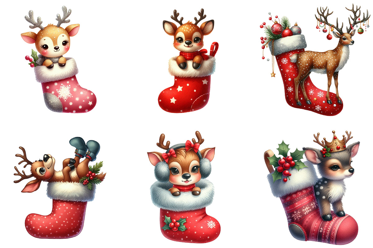 Christmas Reindeer on Stocking, an Illustration by DreamArtGraphic (Photo 3 of 4)