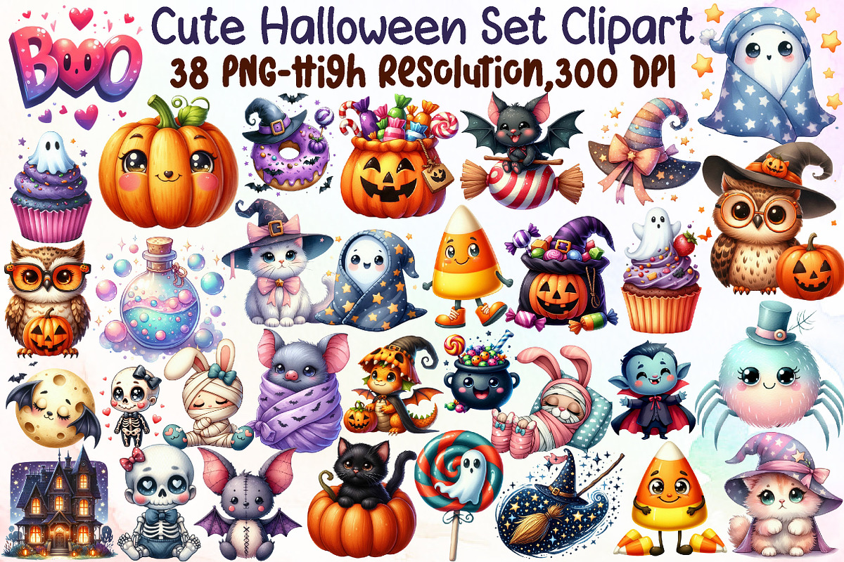 Cute Watercolor Halloween Set Clipar, an Illustration by Sublimation Artist (Photo 1 of 6)