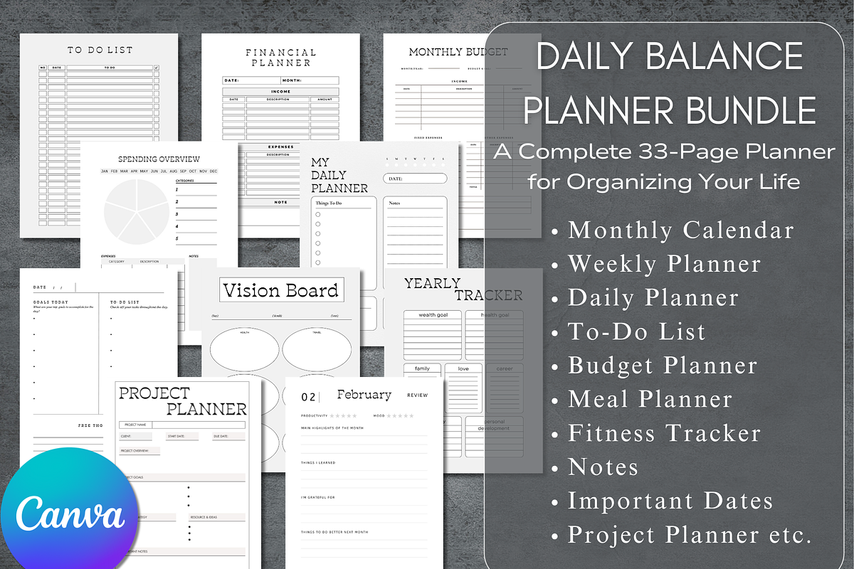 Canva Daily Planner Template Bundle, a Stationery Template by WynterLife Studio (Photo 2 of 6)